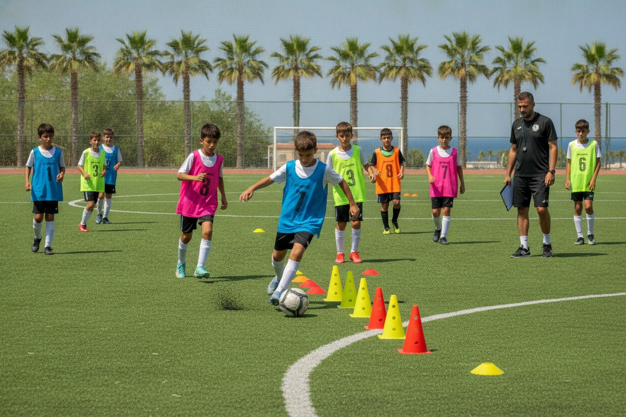 Gol Akademi futbol kampında antrenman yapan genç sporcular
